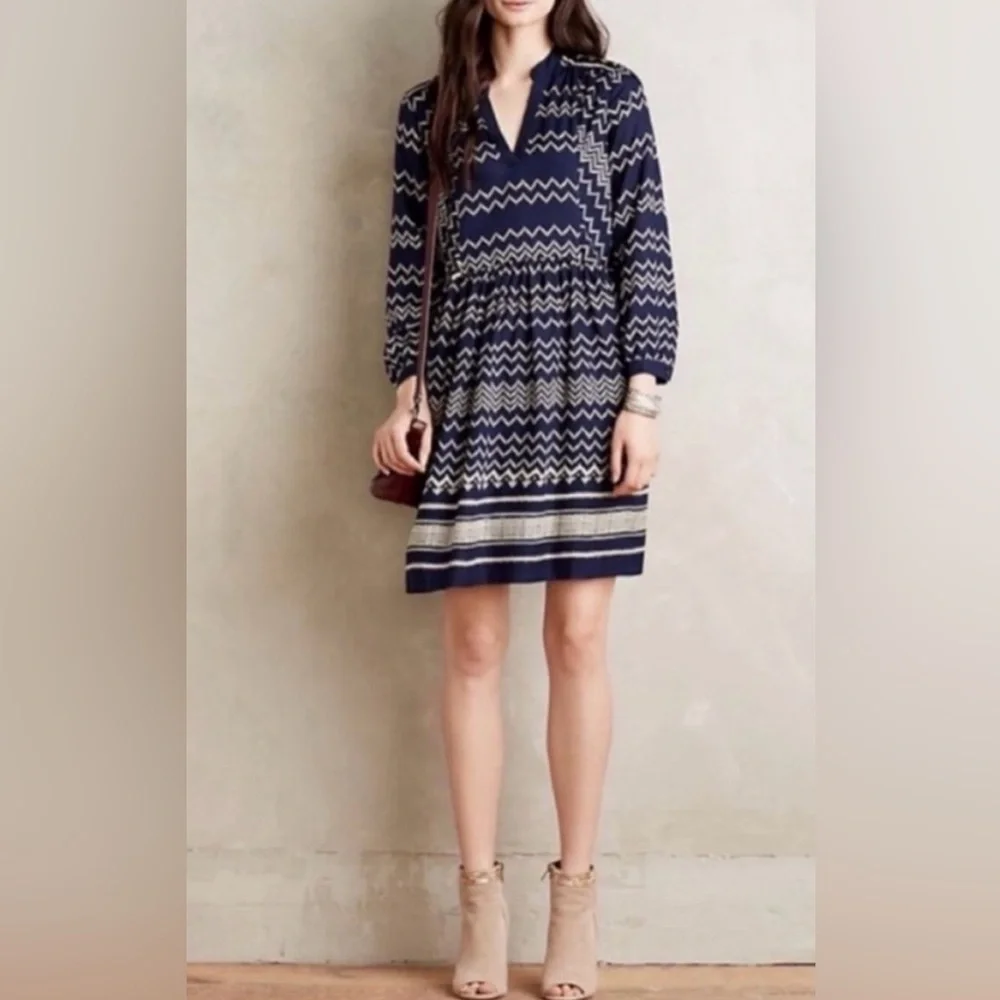 Anthropologie Holding Horses Farica Chevron Print Dress,Small,Prairie Casual